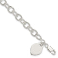 Sterling Silver Polished Engraveable Heart Bracelet, 7.25 x 15 mm