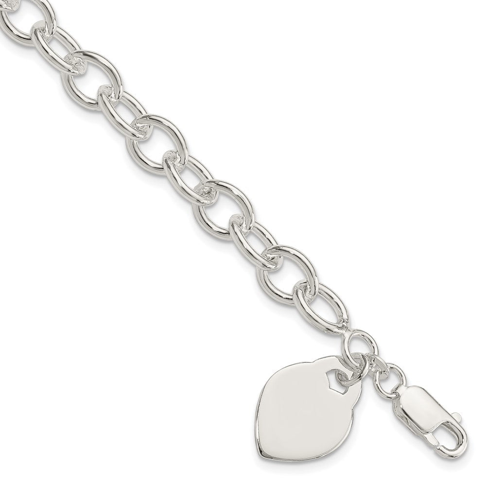 Sterling Silver Polished Engraveable Heart Bracelet, 7.25 x 15 mm