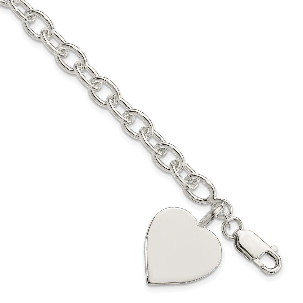 Sterling Silver Engraveable Heart Fancy Link Bracelet, 7.25 x 18 mm