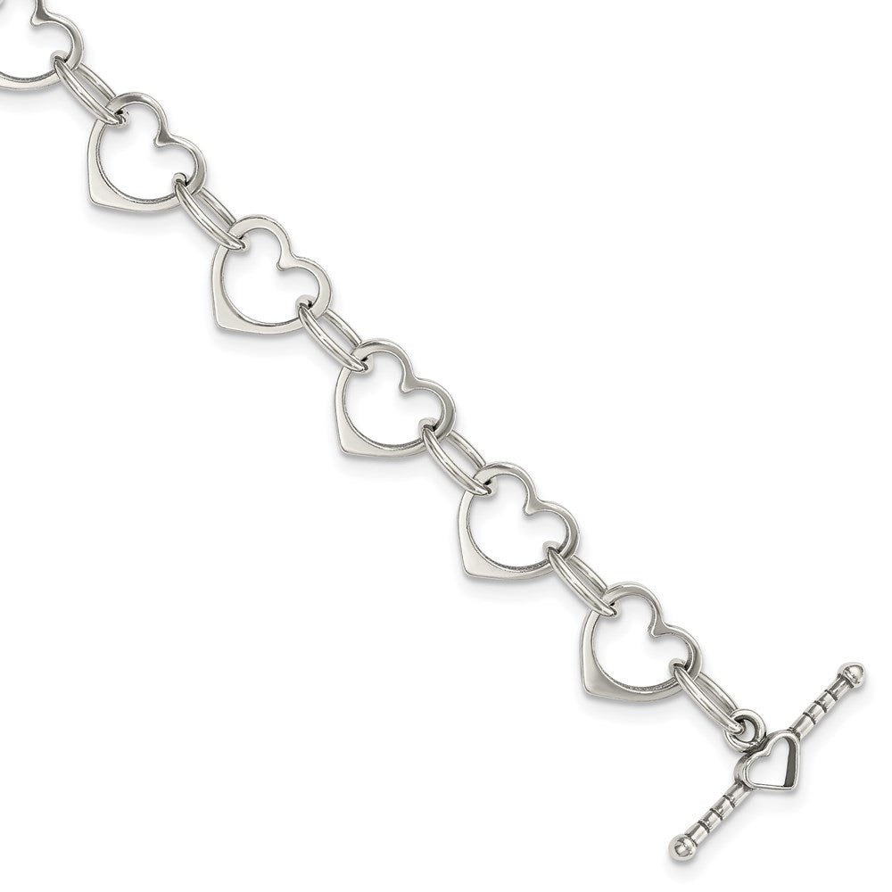 Sterling Silver Heart and Circle Link Bracelet, 7.5 x 10 mm