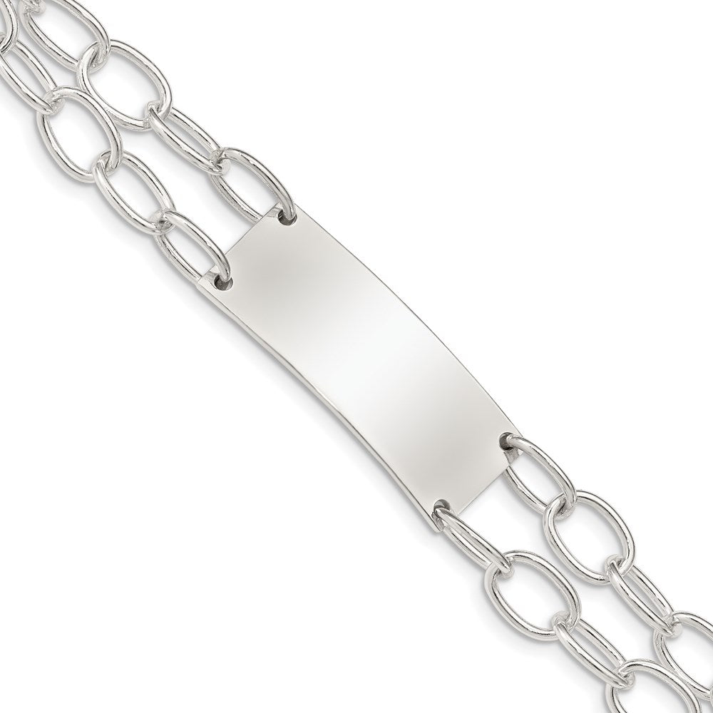 Sterling Silver Double Strand Oval Link ID Bracelet, 7.25 x 13 mm