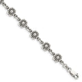 Sterling Silver Antiqued Flower Charm Bracelet, 7 x 8 mm