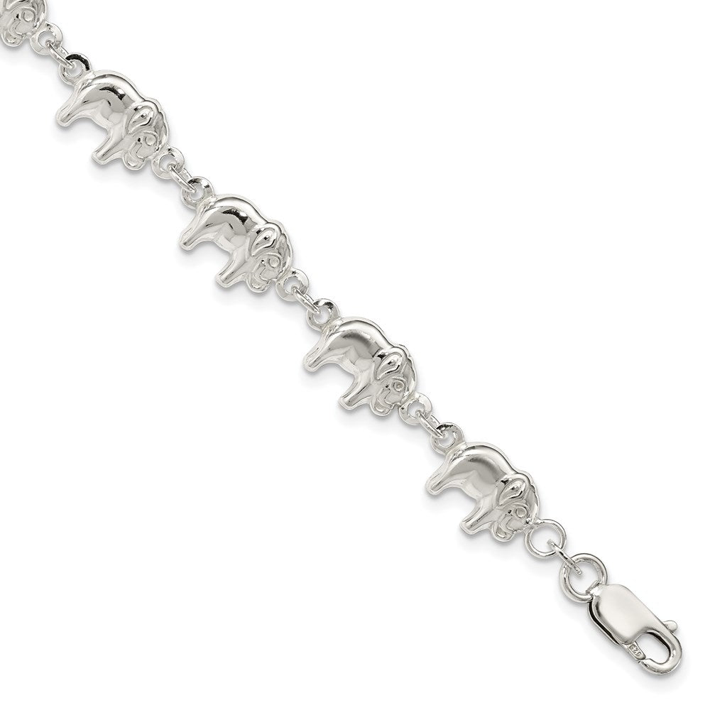 Sterling Silver Elephant Bracelet, 7 x 9 mm