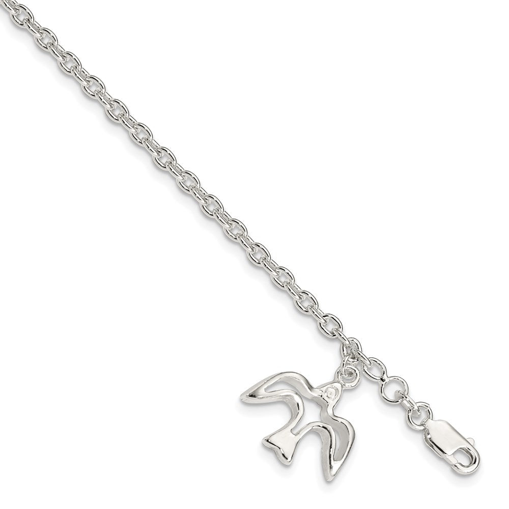 Sterling Silver Dove Charm Bracelet, 7 x 17 mm
