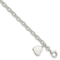 Sterling Silver Oval Rolo with Solid Engraveable Heart Bracelet, 7 x 10 mm