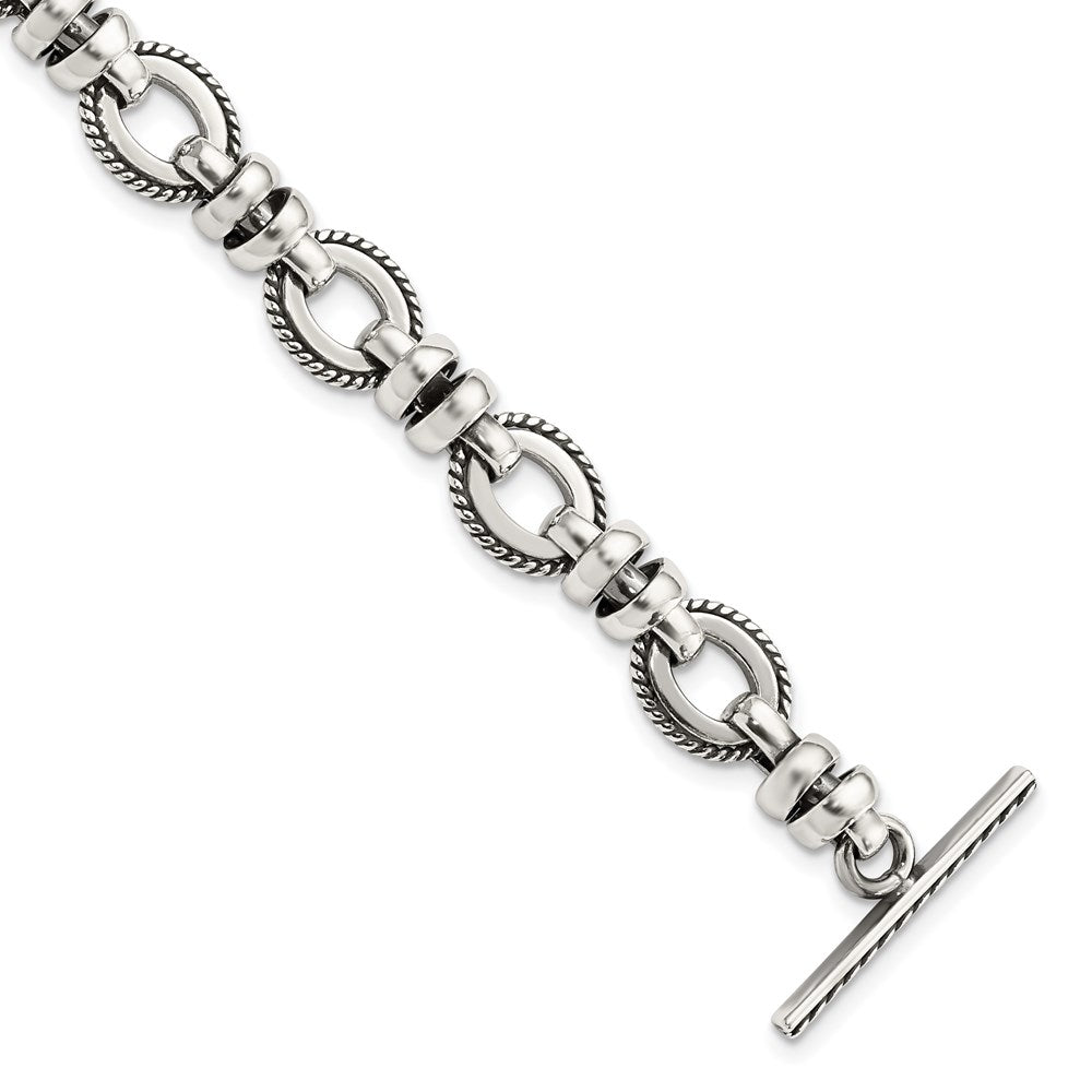 Sterling Silver Antiqued Fancy Link Bracelet, 7.5 x 11 mm