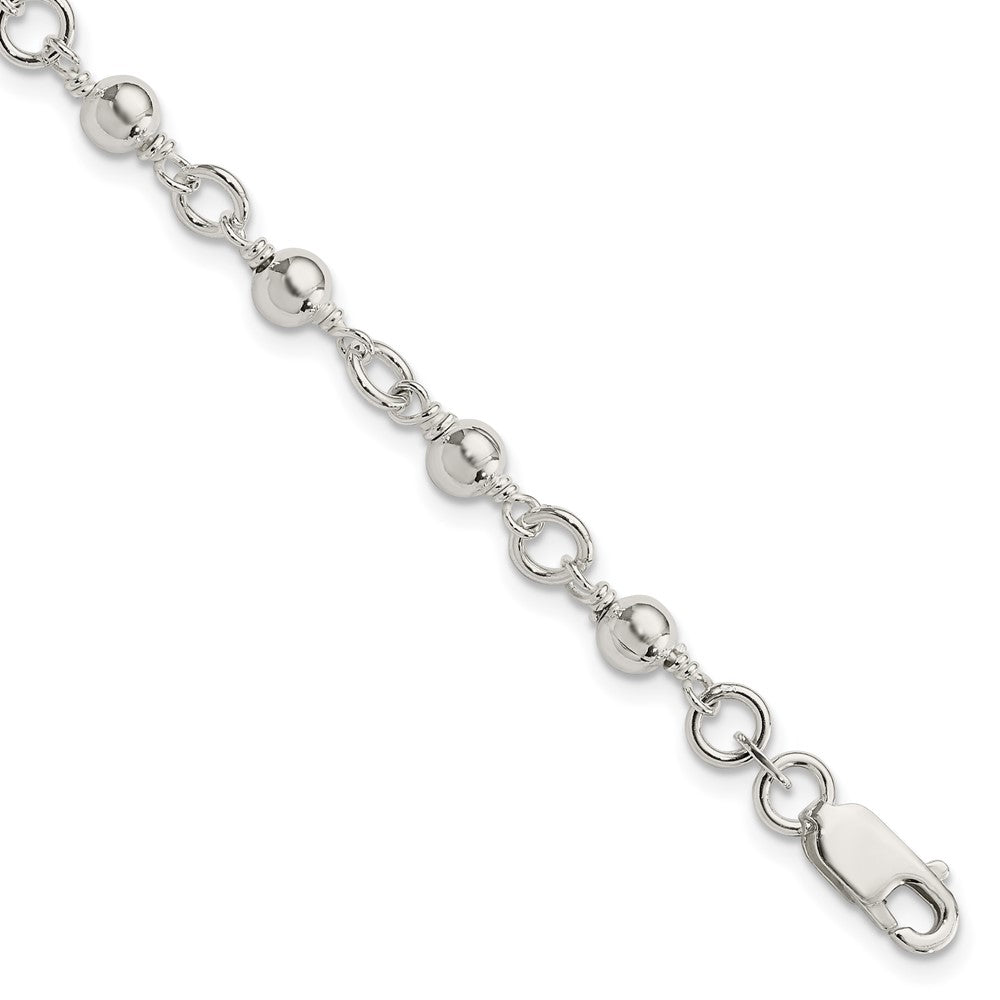 Sterling Silver Beaded Fancy Link Bracelet, 7 x 5.25 mm
