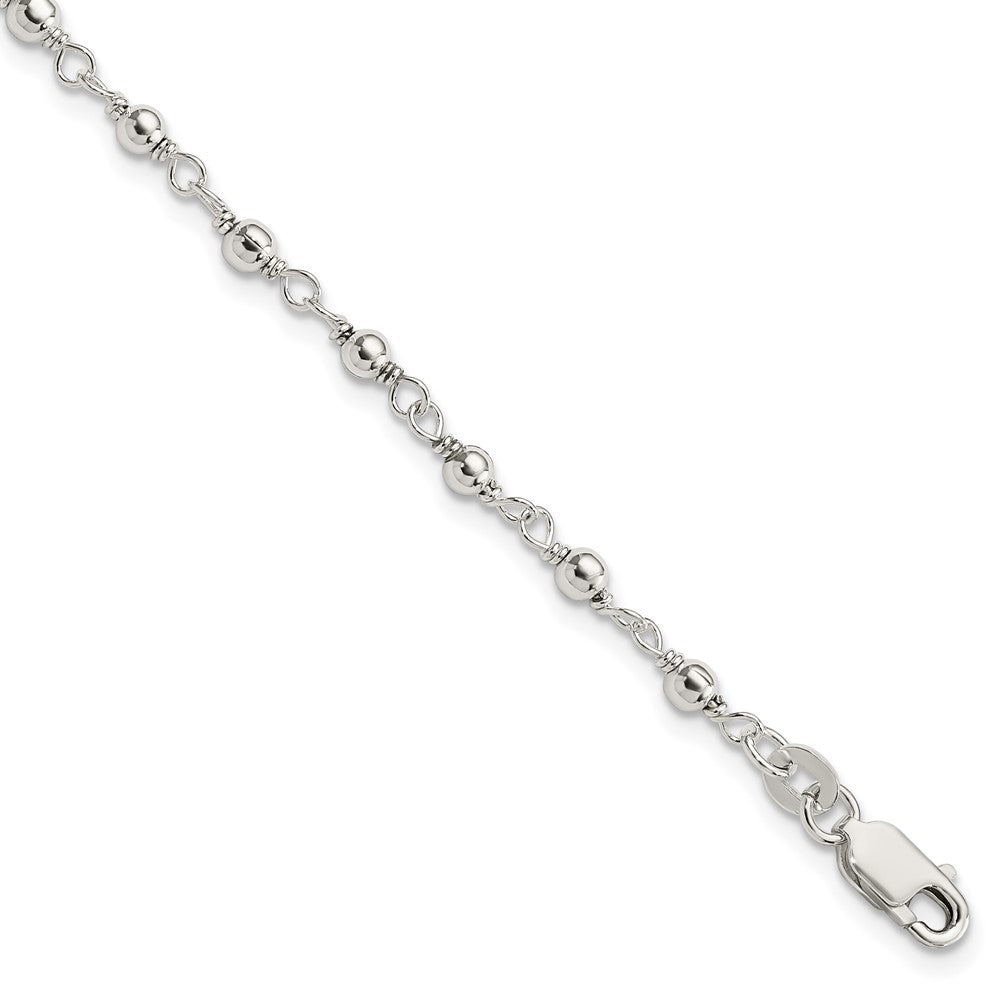 Sterling Silver Bead and Link Bracelet, 7.25 x 3.25 mm