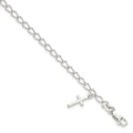 Sterling Silver Polished Latin Cross Charm with 1in Ext. Children's Bracele, 7 x 12 mm