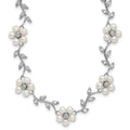Sterling Silver Rhodium-plated CZ Vine Pattern and Fresheater Cultured Pearl Floral 16 inch Necklace, 16 x 11 mm