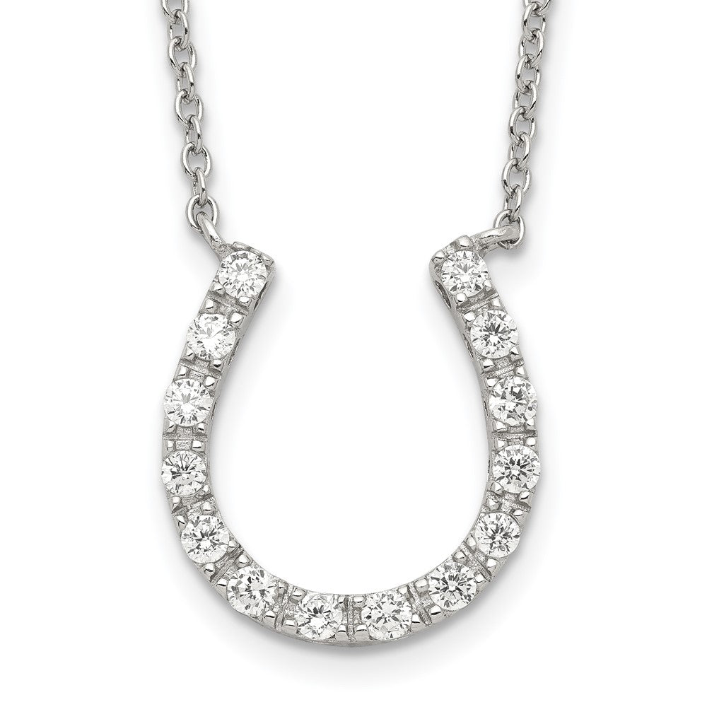Sterling Silver Rhodium-plated CZ Horseshoe Necklace, 16 x 20 mm