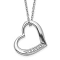 Sterling Silver Rhodium-plated Heart with Diamond Necklace, 0.005 ct, 18 x 15 mm