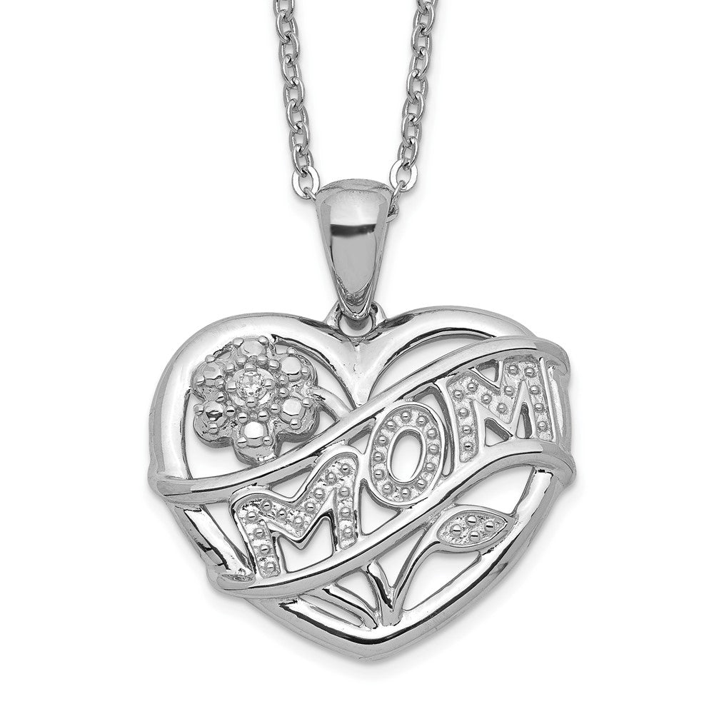 Sterling Silver Rhodium-plated MOM Necklace, 18 x 20 mm