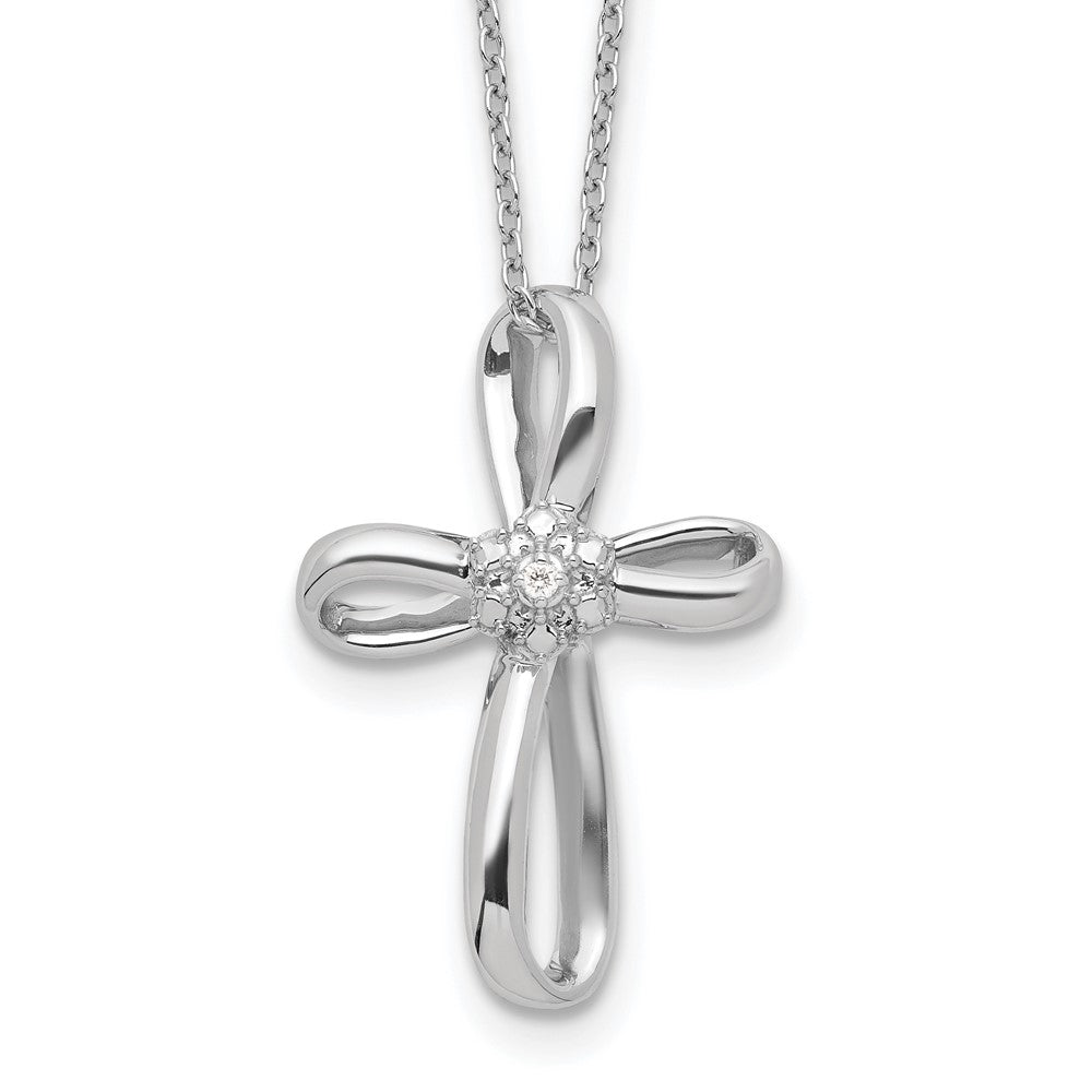 Sterling Silver Rhodium-plated Cross Diamond Necklace, 0.01 ct, 18 mm