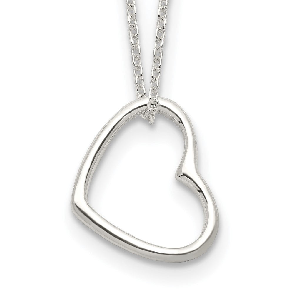 Sterling Silver Heart 14 IN w/2 In EXT Necklace, 16 x 14 mm