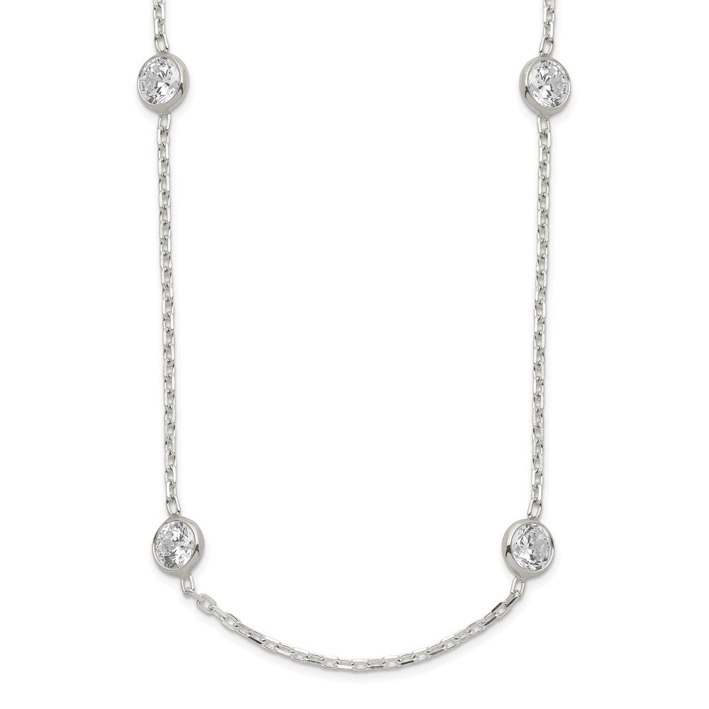 Sterling Silver 16 Inch w/2 in ext. 8-Station CZ Necklace, 18 x 4 mm
