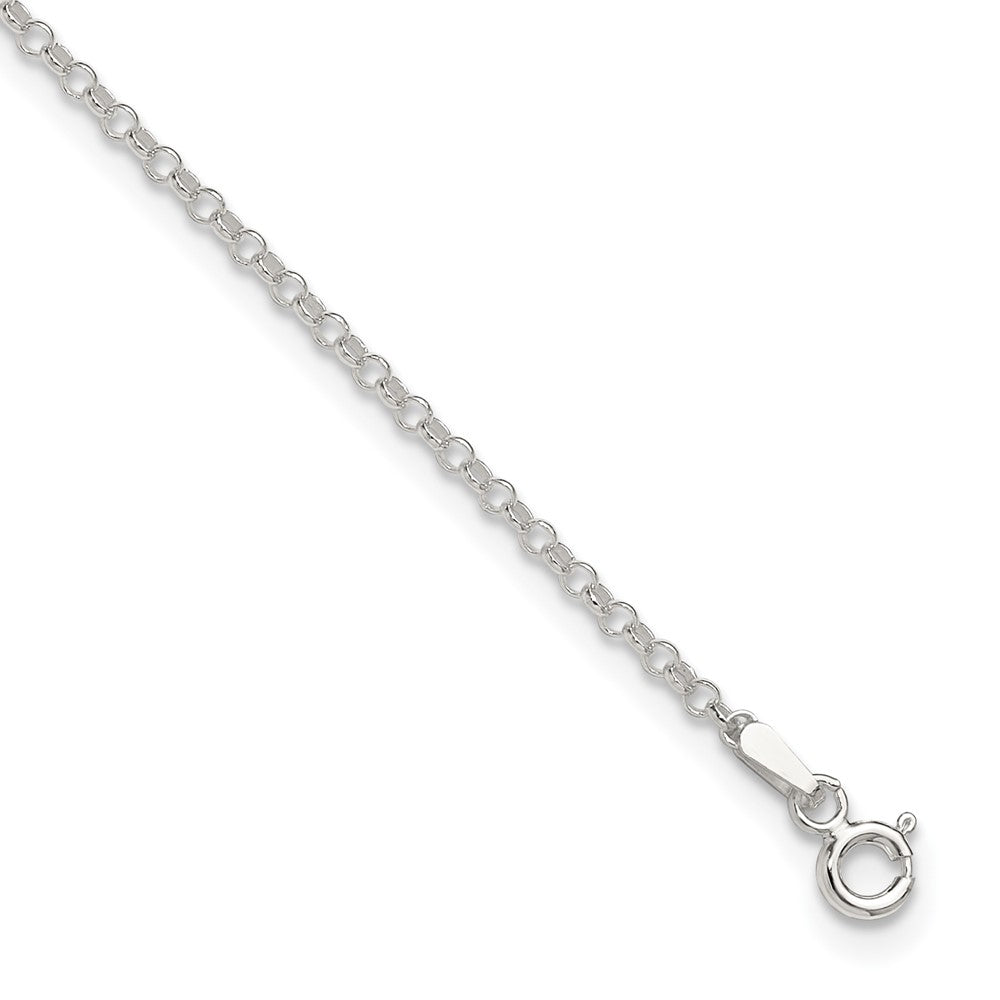 Sterling Silver 2mm Rolo Chain 9 inch Plus 1 inch Extender - Total 10 inch Anklet, 10 x 2 mm