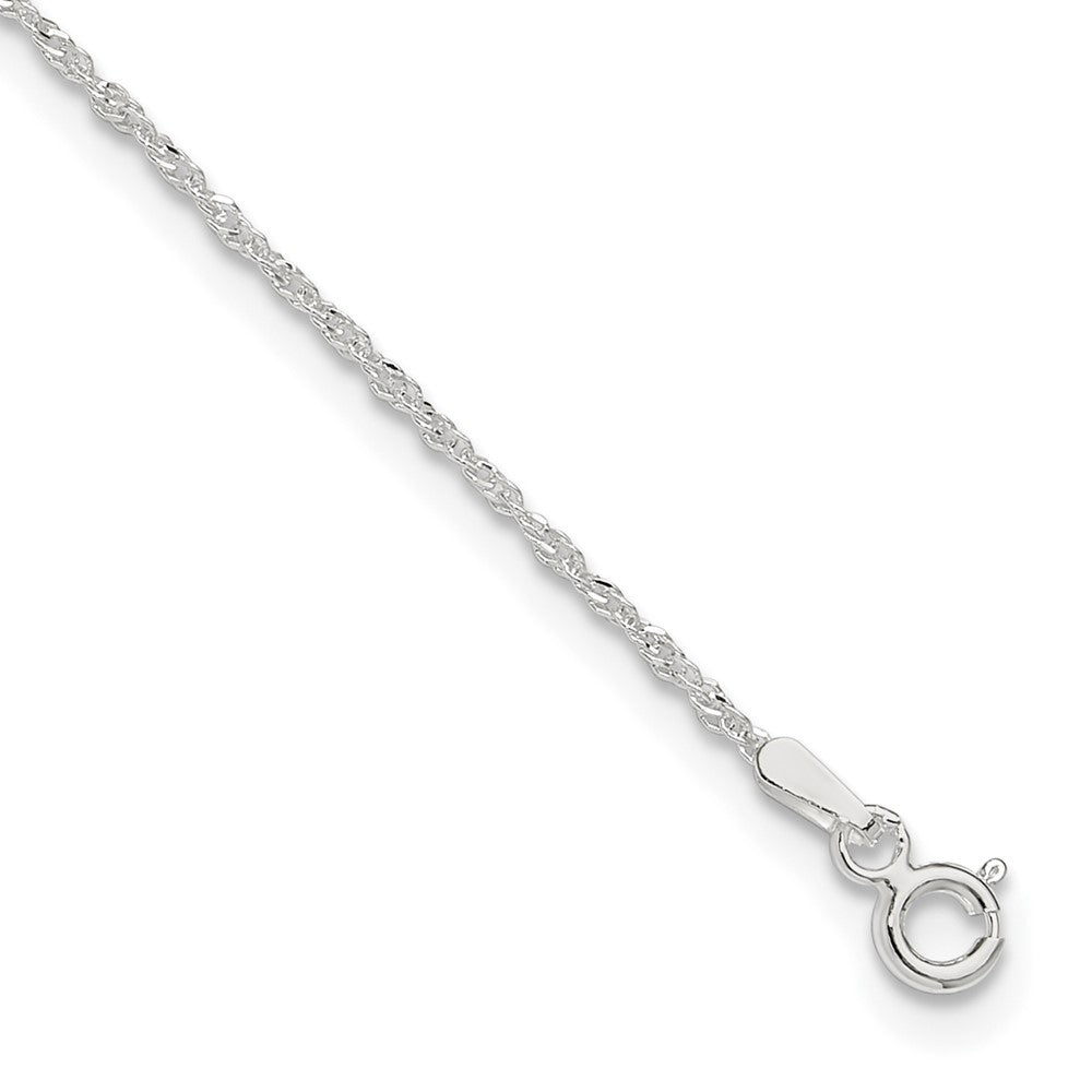 Sterling Silver 1.3mm Singapore Chain 9 inch Plus 1 inch Extender - Total 10 inch Anklet, 10 x 1.3 mm