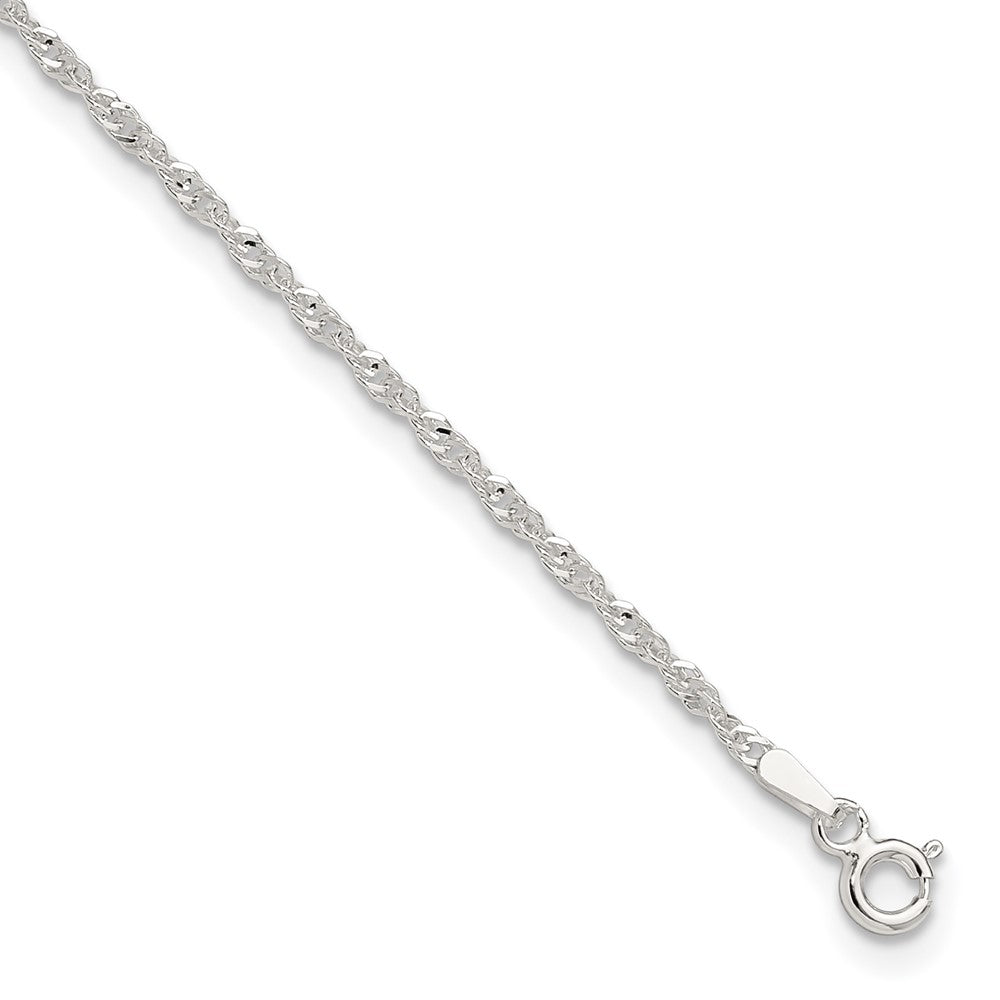 Sterling Silver 1.8mm Singapore Chain 9 inch Plus 1 inch Extender Chain - Total 10 inch Anklet, 10 x 2 mm