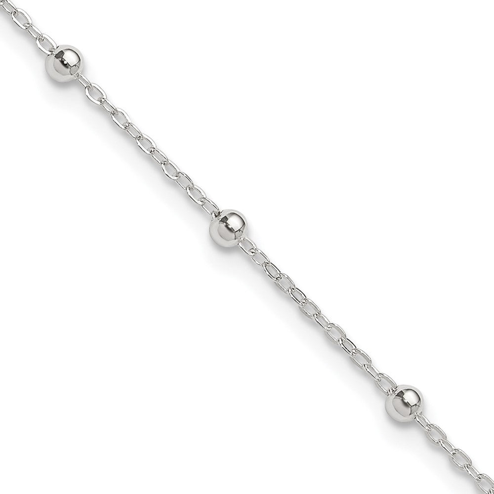 Sterling Silver 1mm Beaded Chain 9 inch Plus 1 inch Extender - Total 10 inch Anklet, 10 x 1 mm