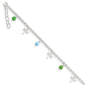 Sterling Silver Dragonfly with Aqua and Green Beads 10 inch Plus 1 inch Extender - Total 11 inch Anklet, 11 x 2 mm