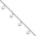 Sterling Silver Polished Hearts Anklet, 10 x 6 mm