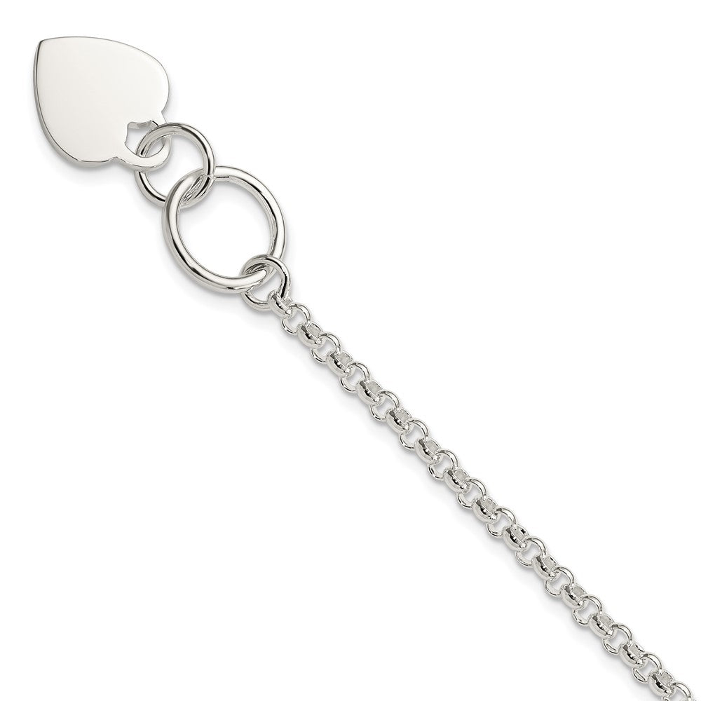 Sterling Silver Fancy Engraveable Heart Bracelet, 7.5 x 11 mm
