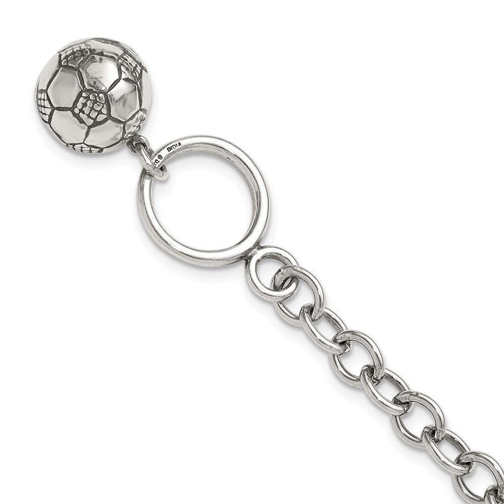 Sterling Silver Soccer Ball Bracelet, 7.75 x 6 mm