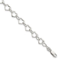 Sterling Silver Hearts Bracelet, 7.5 x 8 mm