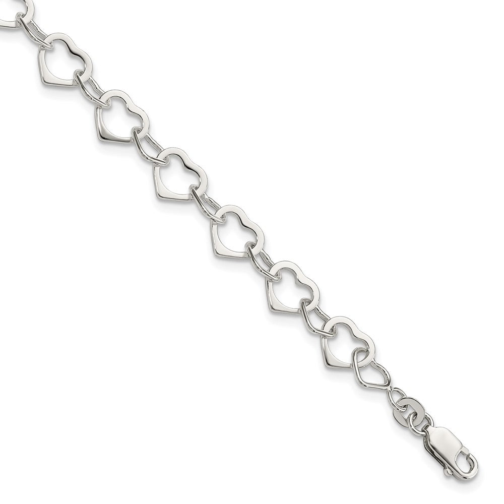 Sterling Silver Hearts Bracelet, 7.5 x 8 mm