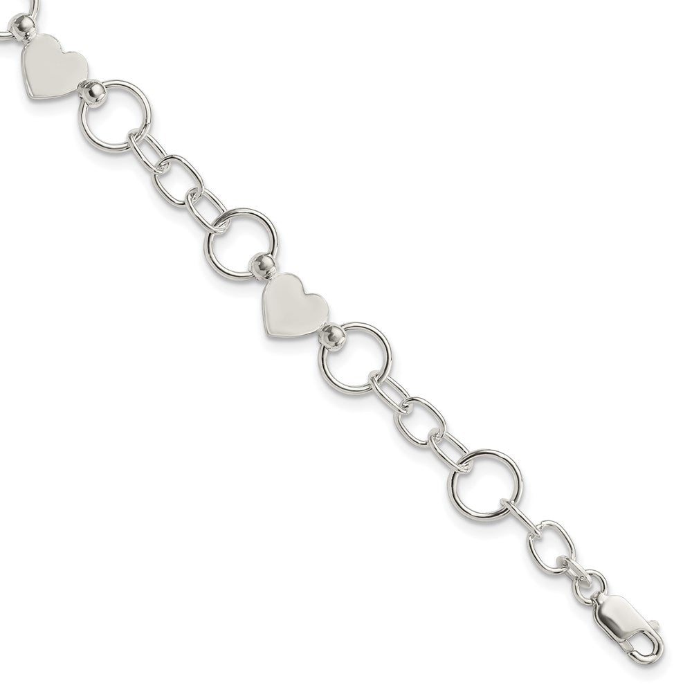 Sterling Silver Heart Bracelet, 7.5 x 9 mm