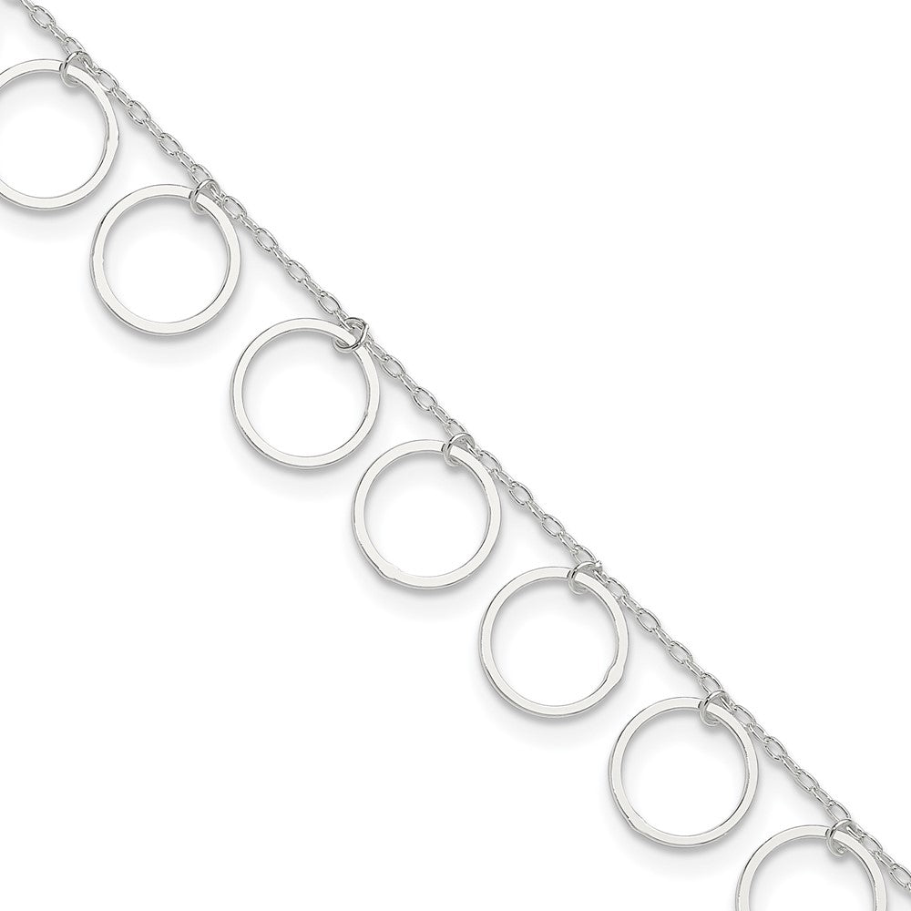 Sterling Silver Dangle Circles Anklet, 10 x 12 mm