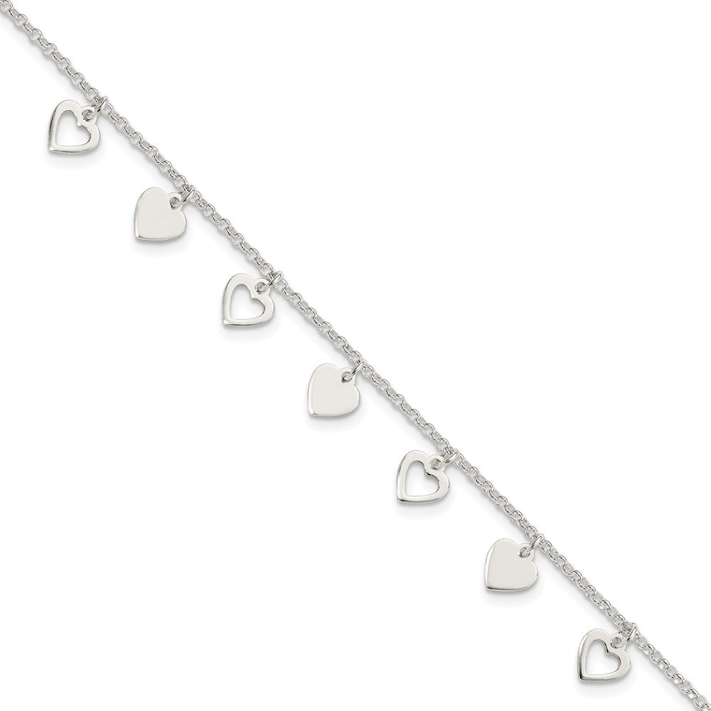 Sterling Silver w/ Hearts Bracelet, 7.5 x 7 mm