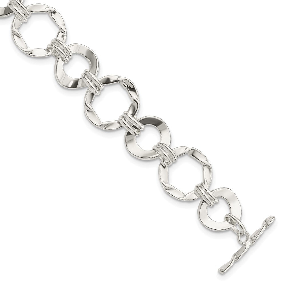 Sterling Silver Fancy Circle Link Bracelet, 7.5 x 12.5 mm