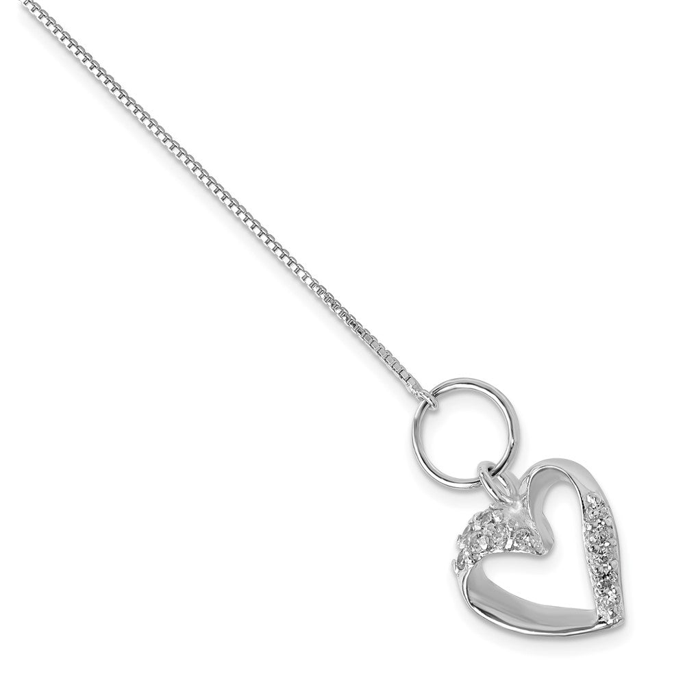 Sterling Silver Polished CZ Heart Toggle Bracelet, 7.5 x 16.65 mm