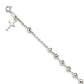 Sterling Silver Cross on Bead Bracelet, 7.25 x 9 mm