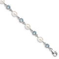 Sterling Silver Rhodium Blue CZ FW Cultured Pearl Bracelet, 7 x 6.5 mm
