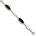 Sterling Silver Rhodium-plated Onyx and Mother of Pearl Bracelet, 7 x 9 mm