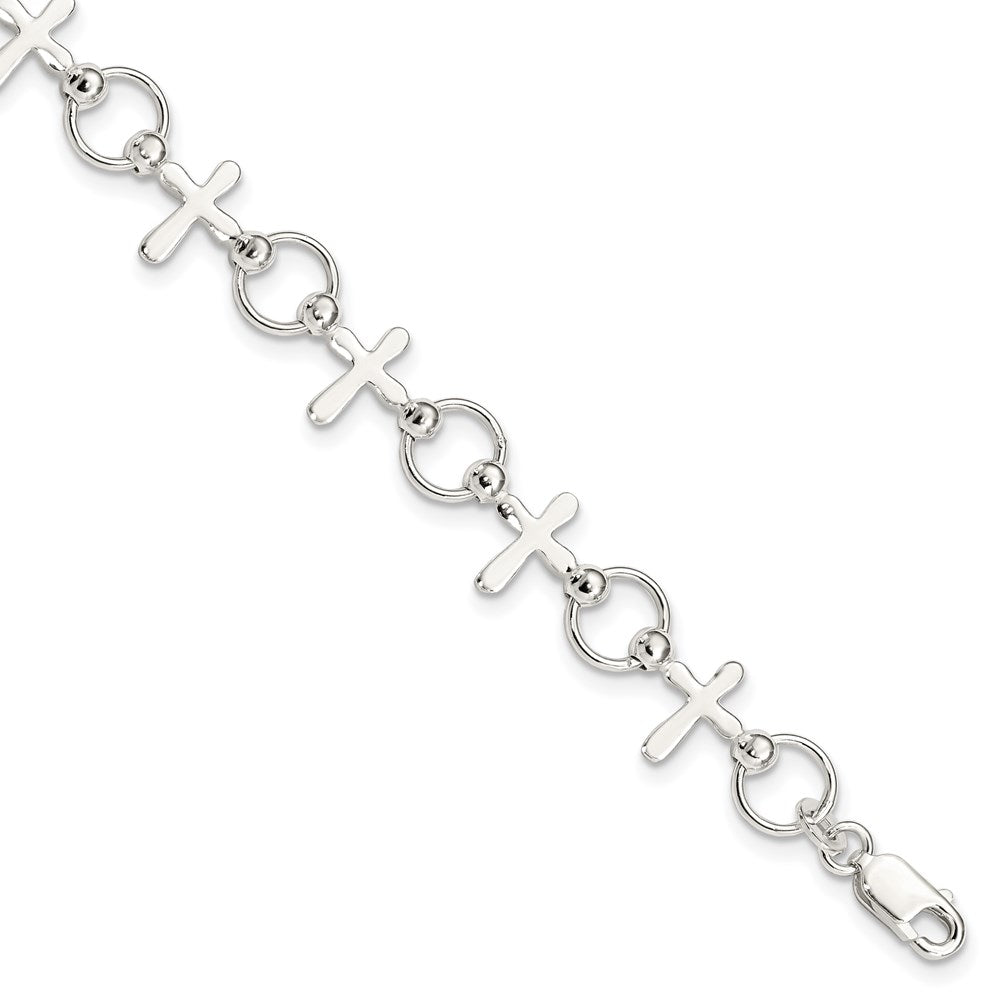 Sterling Silver Cross Bracelet, 7.5 mm