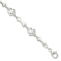 Sterling Silver Dog Bones and Paws Bracelet, 7.5 x 9 mm