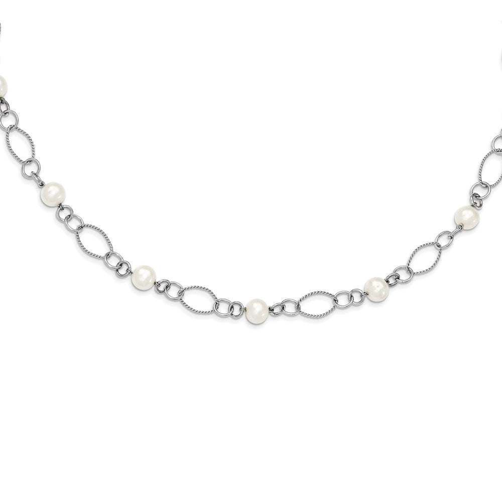 Sterling Silver Rhodium-plated Freshwater Cultured Pearl Necklace, 16 x 10 mm