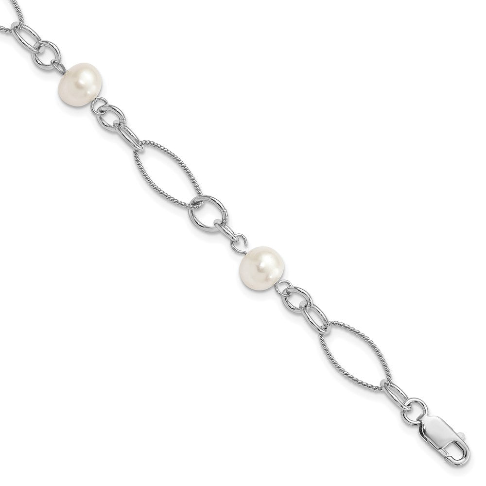Sterling Silver Rhodium Freshwater Cultured Pearl Bracelet, 7.75 mm