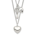 Sterling Silver 2-Strand Heart and Key Necklace, 18 x 13 mm