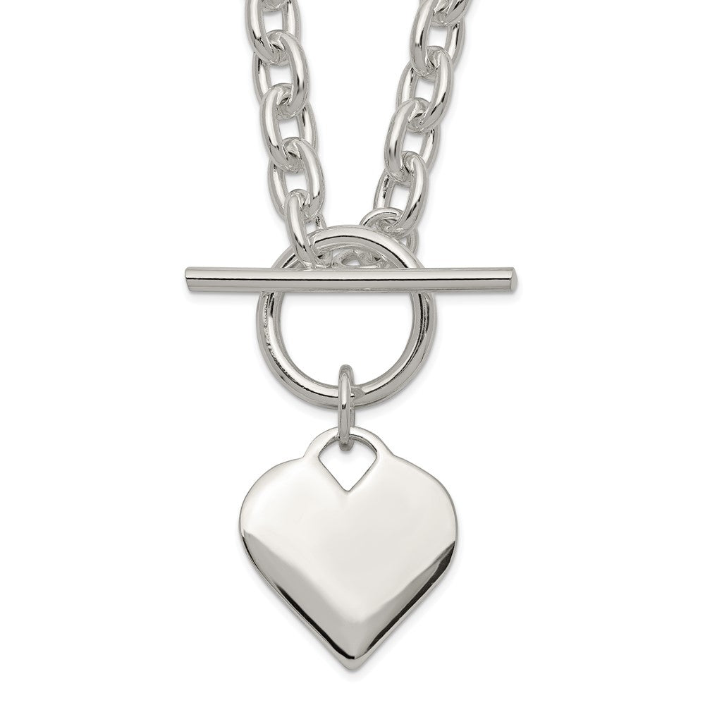 Sterling Silver Engraveable Heart Toggle Necklace, 18 x 19 mm