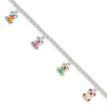 Sterling Silver Multi-color Enameled Bears w/ 1in ext Children's Bracelet, 6 x 9 mm