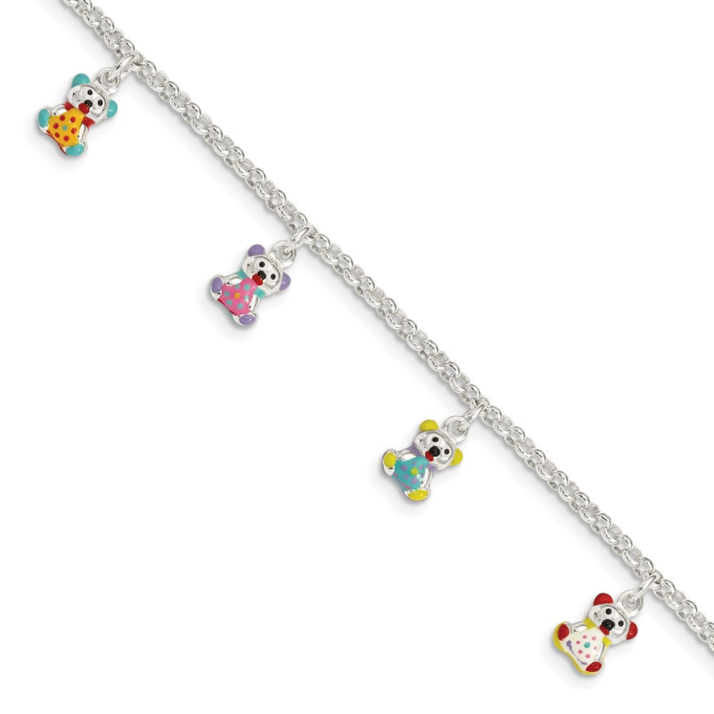 Sterling Silver Multi-color Enameled Bears w/ 1in ext Children's Bracelet, 6 x 9 mm