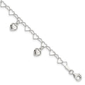 Sterling Silver Polished Dangling Heart Children's Bracelet, 6 x 9 mm