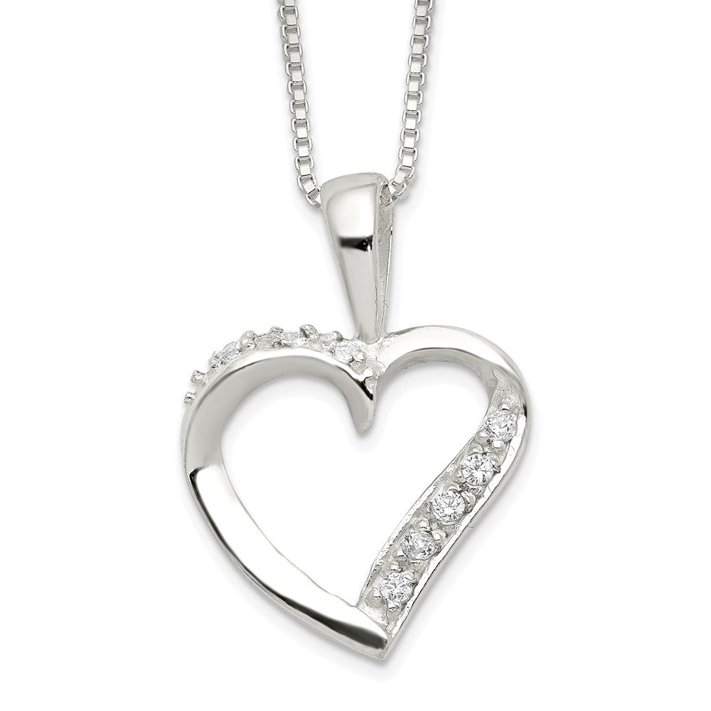 Sterling Silver CZ Heart Necklace, 18 x 16 mm