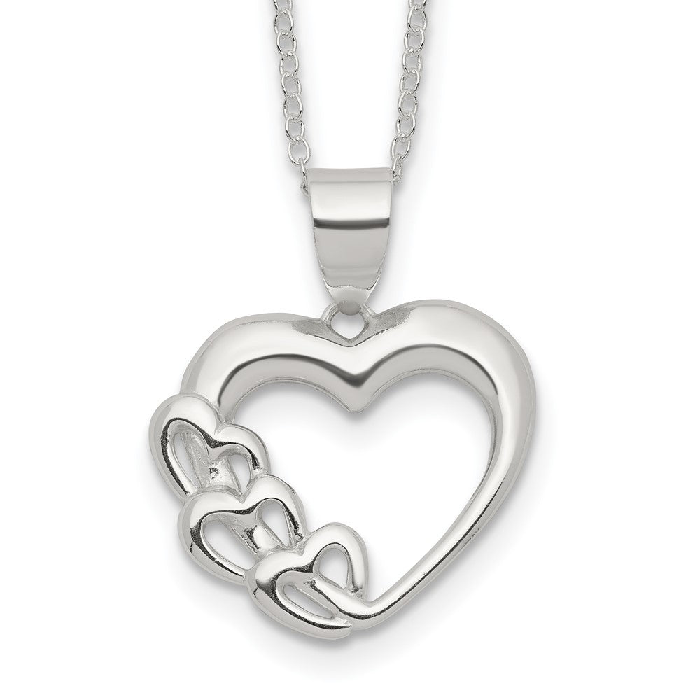Sterling Silver Rhodium-plated Heart Necklace, 18 x 21 mm