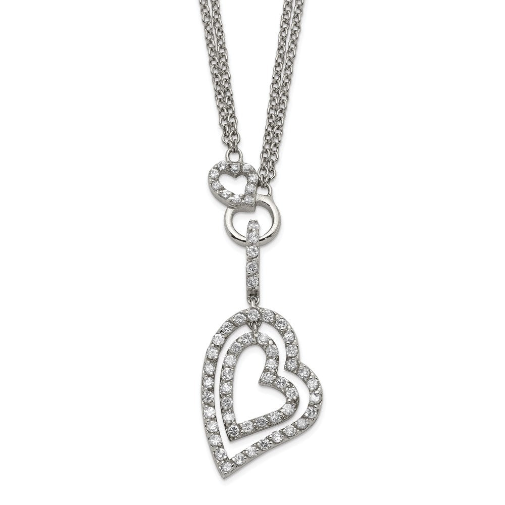 Sterling Silver Double Heart CZ Necklace, 16 mm
